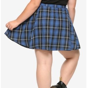 Pleated blue plaid double buckle skirt